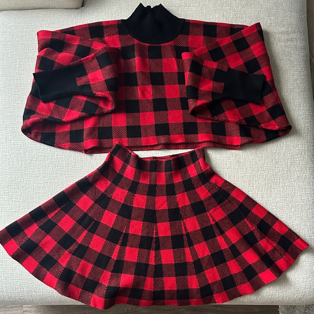 Plaid Red and Black Women's Skirt Set